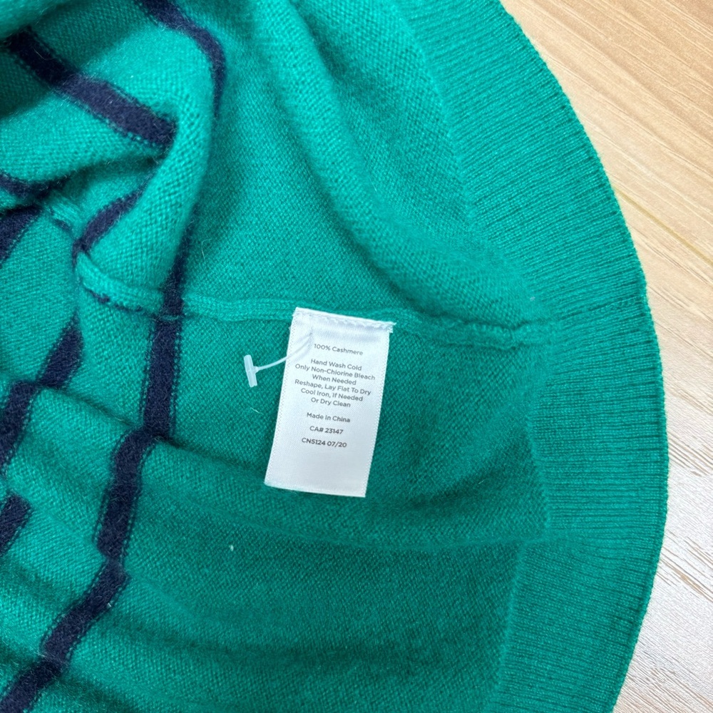 Talbots Pullover 100% Cashmere Sweater Plus 2X Navy Blue Green Striped Soft Slim - Picture 14 of 15